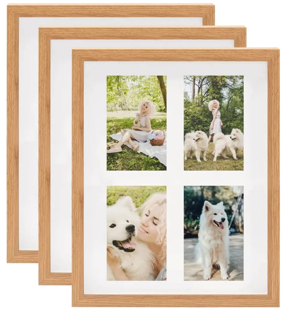 vidaXL Molduras 3D 3 pcs 28x35 cm p/ foto de 4x(10x15 cm) cor carvalho