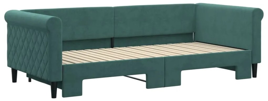 Sofá-cama com gavetão 90x200 cm veludo verde-escuro