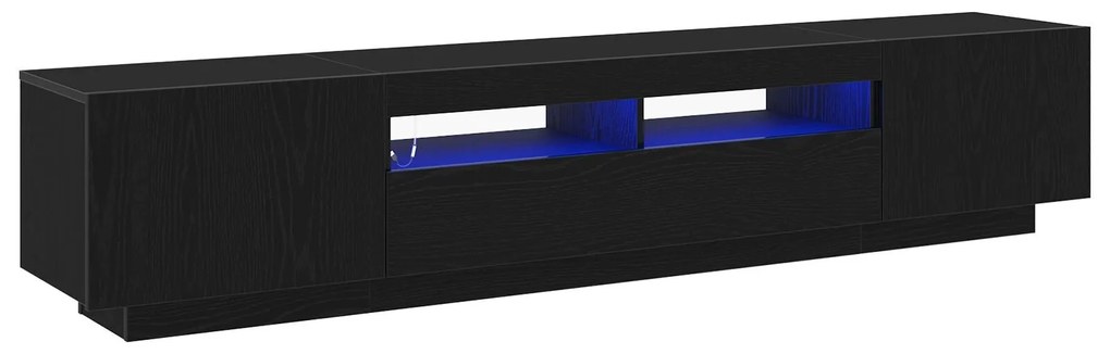 Cabide de TV vidaXL com Luzes LED em Carvalho Preto 200x35x40 cm em Ma