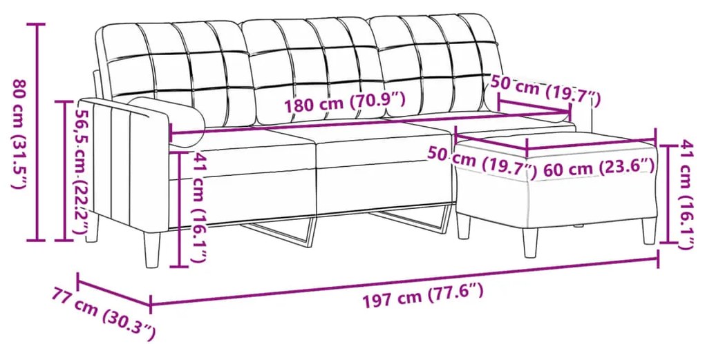 Sofá de 3 lugares com apoio de pés 180 cm veludo rosa