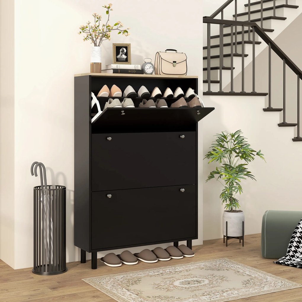 Sapateira, 80 x 23,5 x 121 cm, Capacidade para 24 Pares, Preto