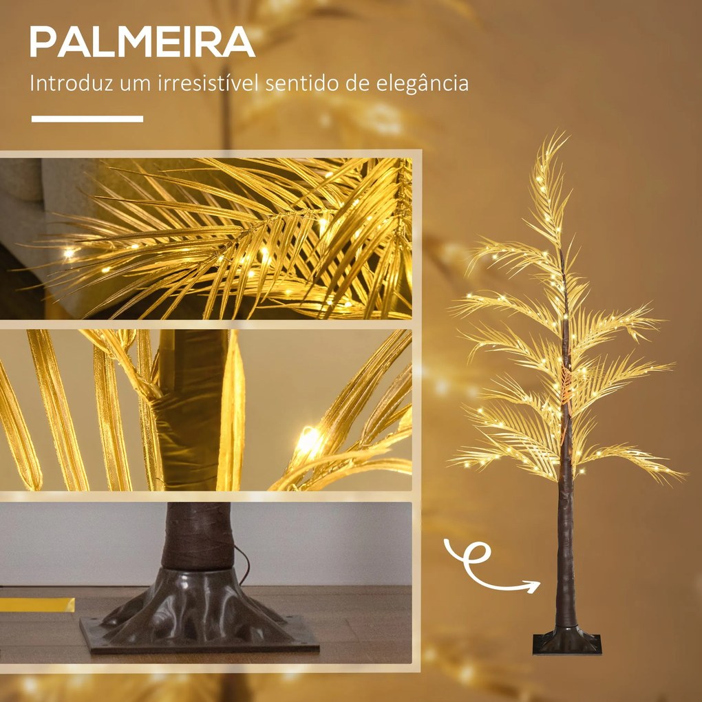 HOMCOM Árvore Palmeira com 150 Luzes LED IP44 Branco Quente Árvore Dec