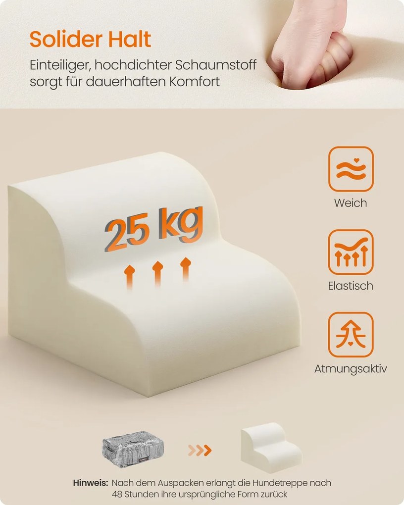 Escada para cães 40 x 40 x 30 cm com revestimento antiderrapante e 2 degraus cinza