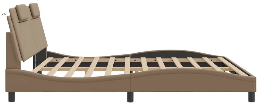 Estrutura cama cabeceira 200x200 cm couro artificial cappuccino