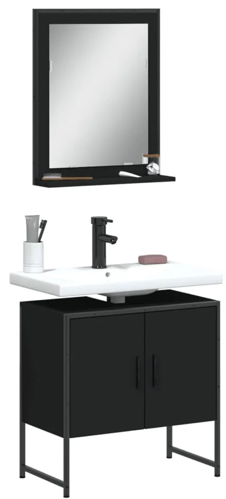 vidaXL 2 pcs conjunto móveis casa de banho derivados de madeira preto