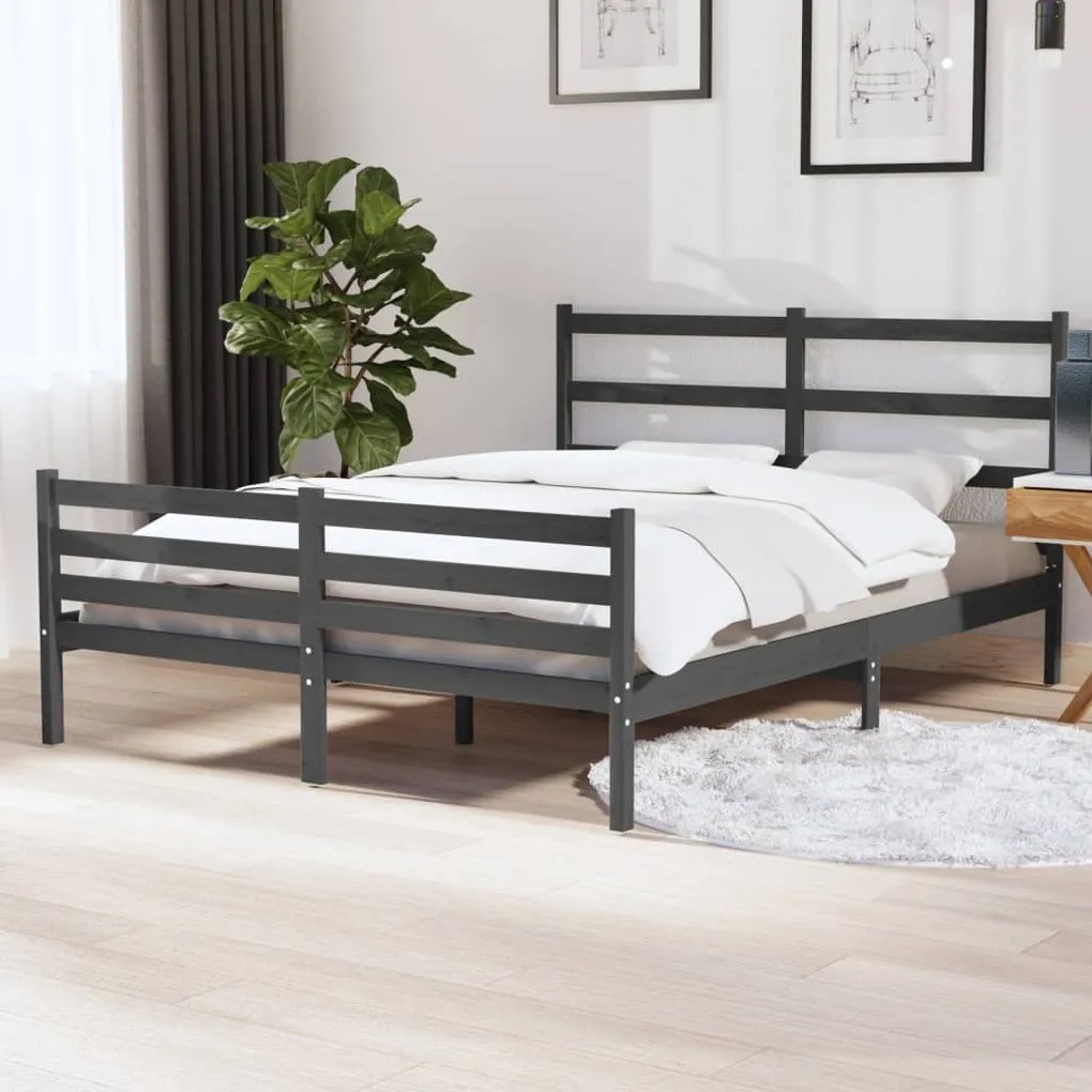 Estrutura de cama casal 135x190 cm pinho maciço cinza