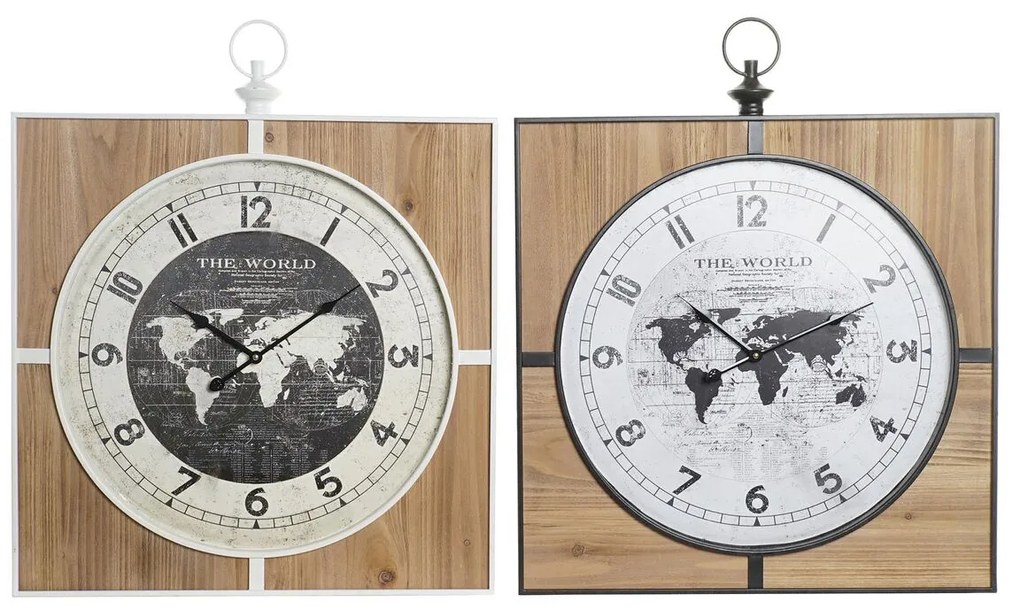 Relógio de Parede Dkd Home Decor Preto Mdf Branco Ferro Mapa do Mundo (60 X 4,5 X 60 cm)