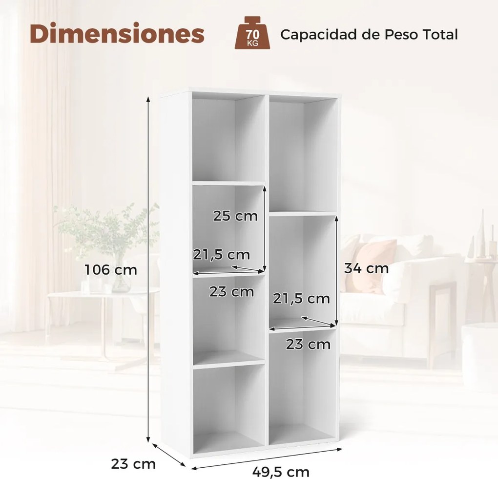 Estante sala, escritório com 7 cubos 49,5 cm x 23 cm x 106 cm vertical ou horizontal Branco