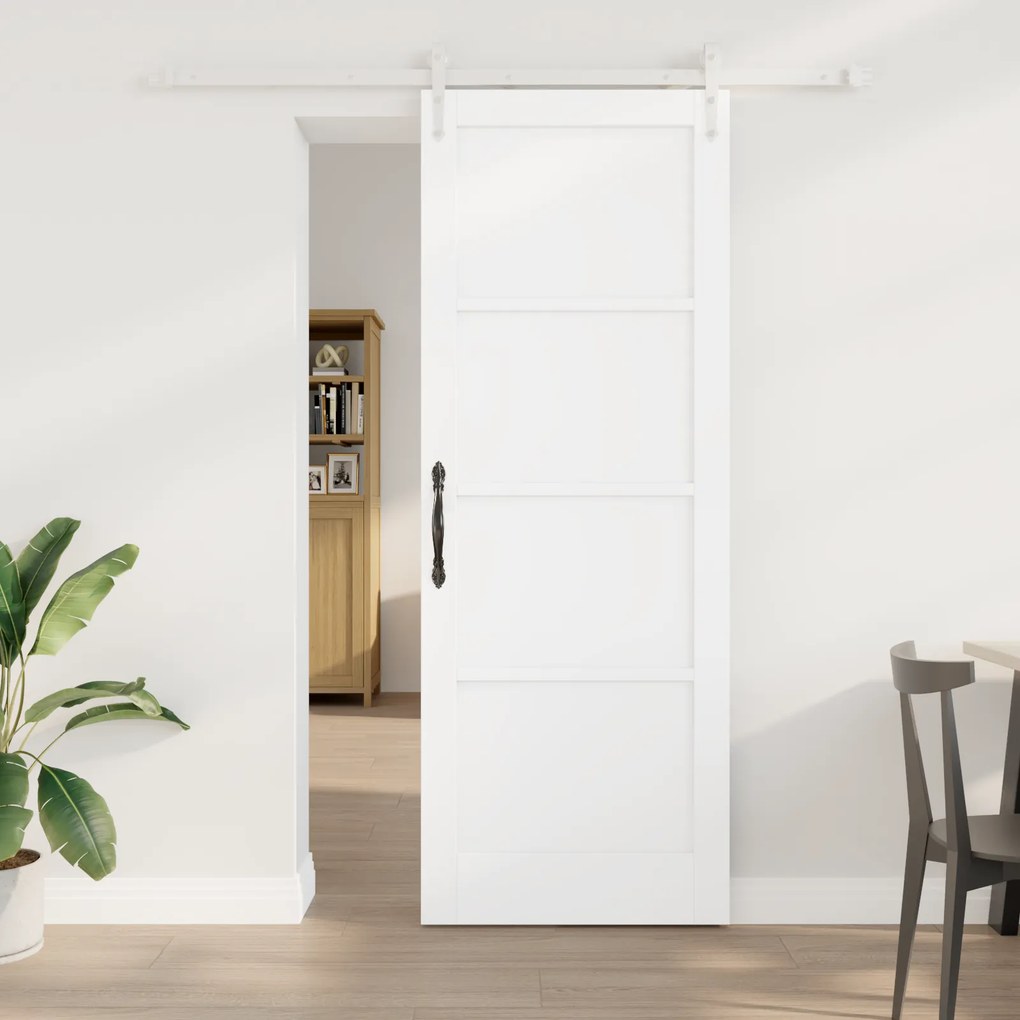 Porta Deslizante vidaXL com Conjunto de Ferragens Branca 78x211 cm Madeira Maciça de Pinus
