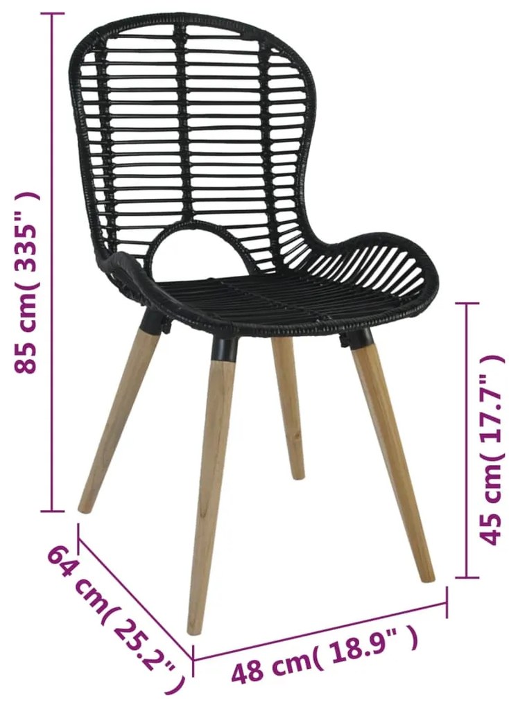 Cadeiras de jantar 4 pcs vime natural preto