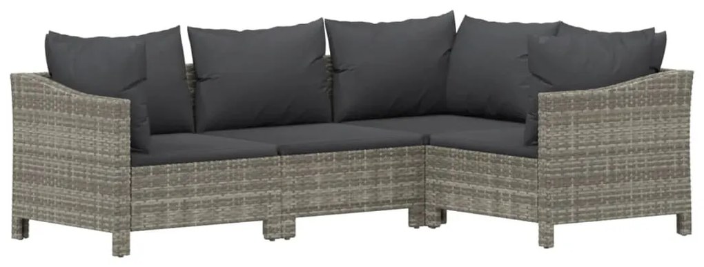 4 pcs conjunto lounge de jardim c/ almofadões vime PE cinzento