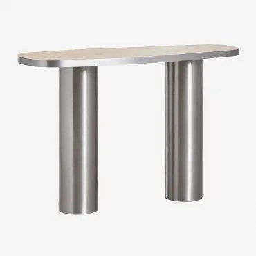 Consola De Entrada Oval 120x40 Cm Em Pedra Natural E Aço Inoxidável Fertrix Travertino - Sklum