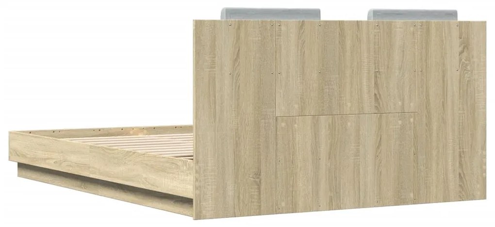 Estrutura cama c/ cabeceira/luzes LED 150x200cm carvalho sonoma