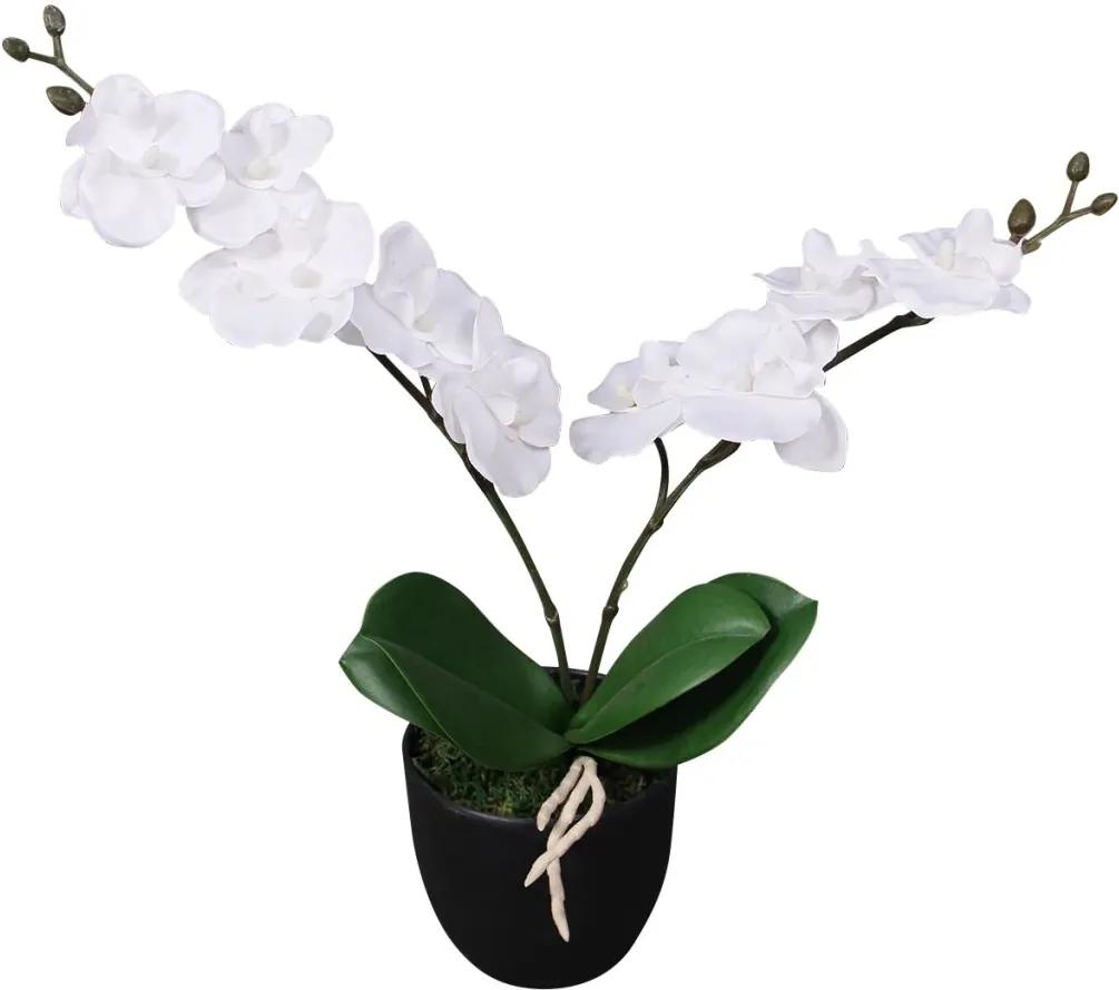 Planta orquídea artificial com vaso 30 cm branco