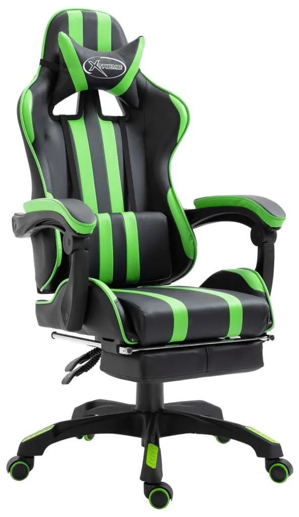 20219 vidaXL Cadeira de gaming c/ apoio pés couro artificial verde