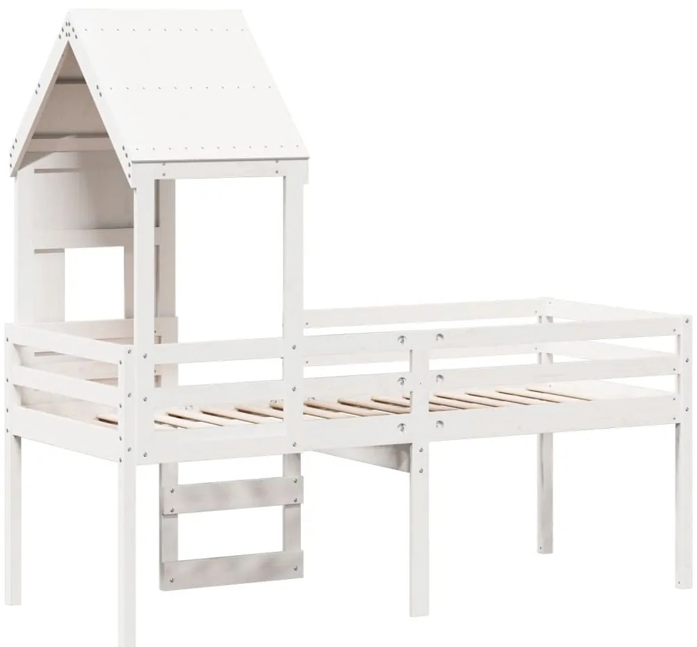 Cama alta com telhado 80x200 cm pinho maciço branco