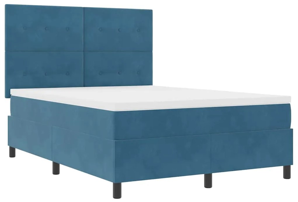Camas Box com Colchão e LED Azul Escuro 140x190 cm Veludo