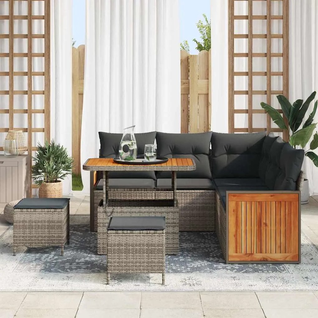 Conjunto de Sofás de Jardim vidaXL de 8 Peças com Almofadas Cinza Ratt
