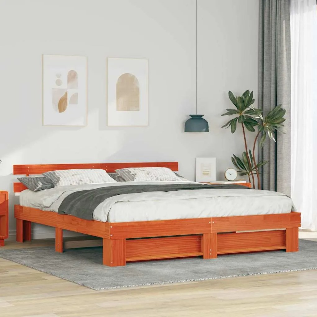 vidaXL Estrutura da Cama Castanho 200 x 200 cm Madeira de pinho maciça