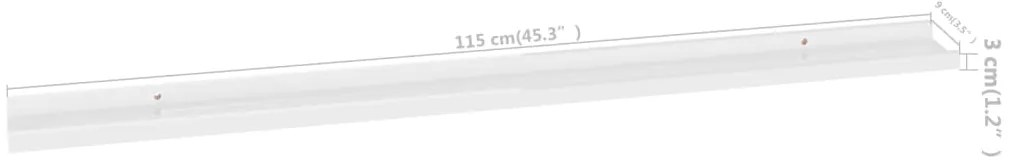 Prateleiras de parede 2 pcs 115x9x3 cm branco brilhante