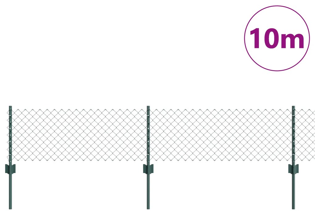 Cerca de Cadeia com 10 Postes U Verde 0.4x10 m Aço