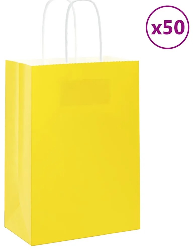 vidaXL Sacos de papel 50 unid com alças amarelo 15x8x21 cm