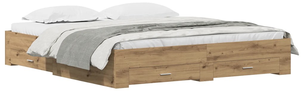 Cama com Gavetas vidaXL Carvalho Artesanal 180x200 cm Madeira Engenhar
