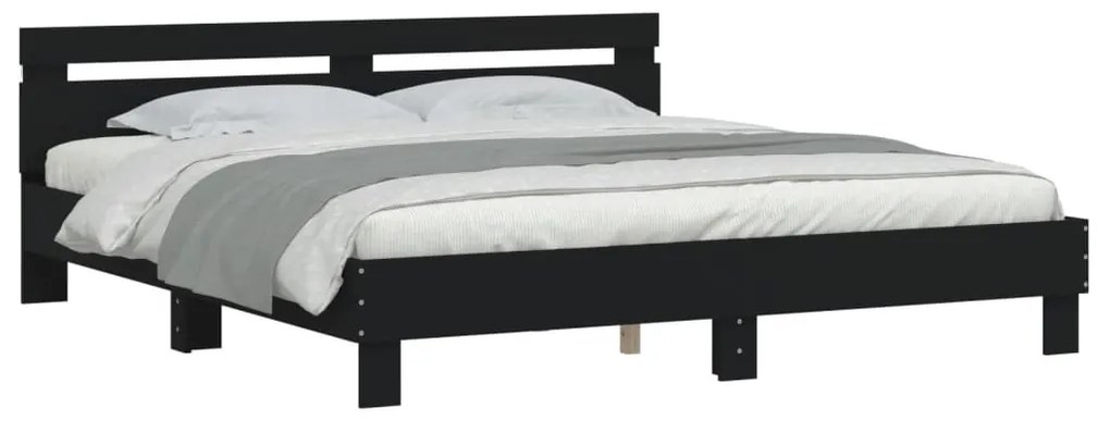 Estrutura cama c/ cabeceira e luzes LED 180x200 cm preto