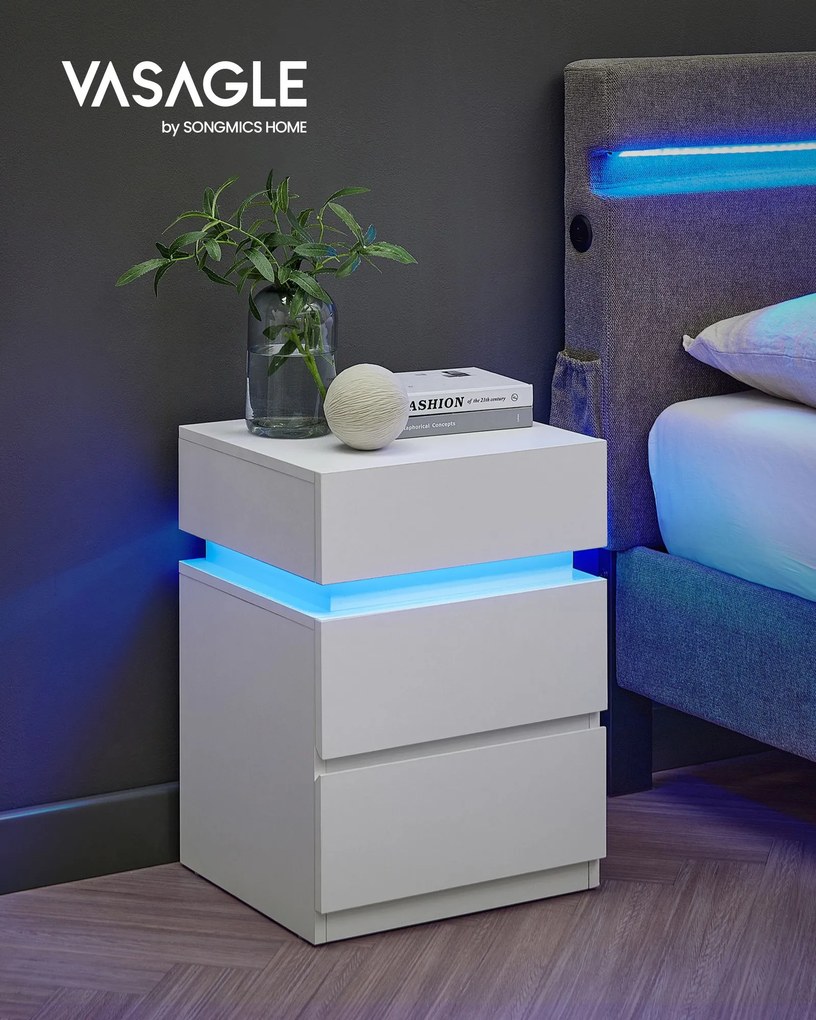Mesa de cabeçeira com iluminação LED 35,1 x 40,1 x 55,1 cmcores ajustáveis branco