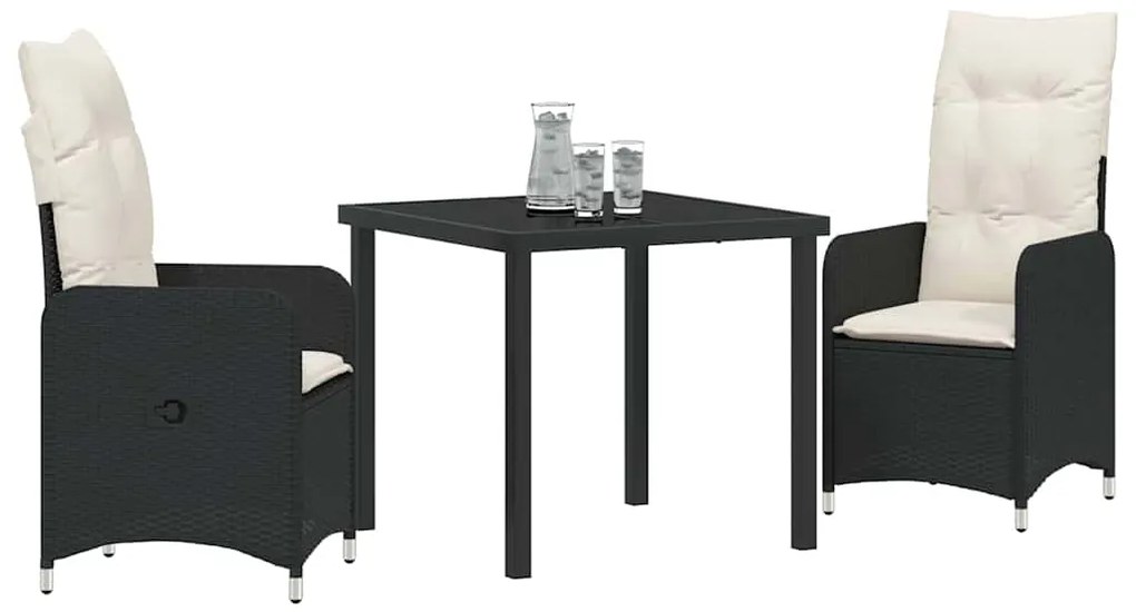 Conjunto de Jantar para Jardim 3 Peças com Almofadas em Rattan Sintéti
