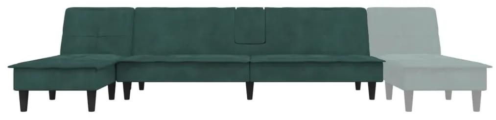 Sofá-cama em forma de L 255x140x70 cm veludo verde-escuro