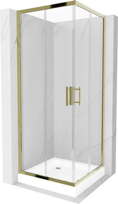 Mexen Rio cabine de duche quadrada 90 x 90 cm, transparente, dourada + base de duche, branca - 860-090-090-50-00-4510