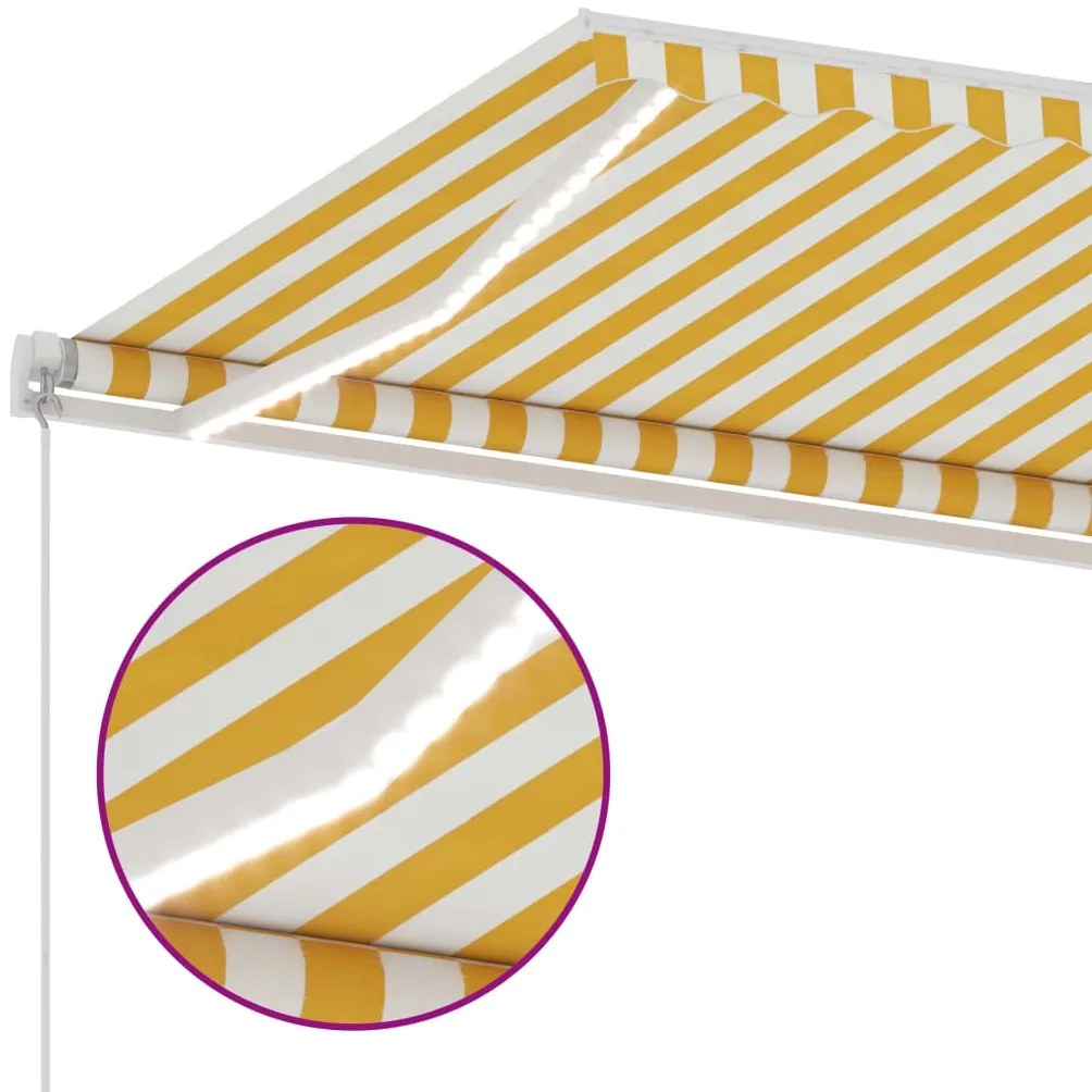 Toldo retrátil manual com LED 350x250 cm amarelo e branco
