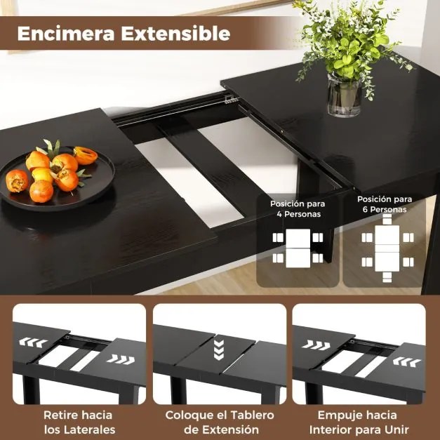 Mesa de jantar extensível Mesa de cozinha moderna com tampo ajustável Pernas em forma de L 110 KG Carga 158 x 70 x 76 cm Preto