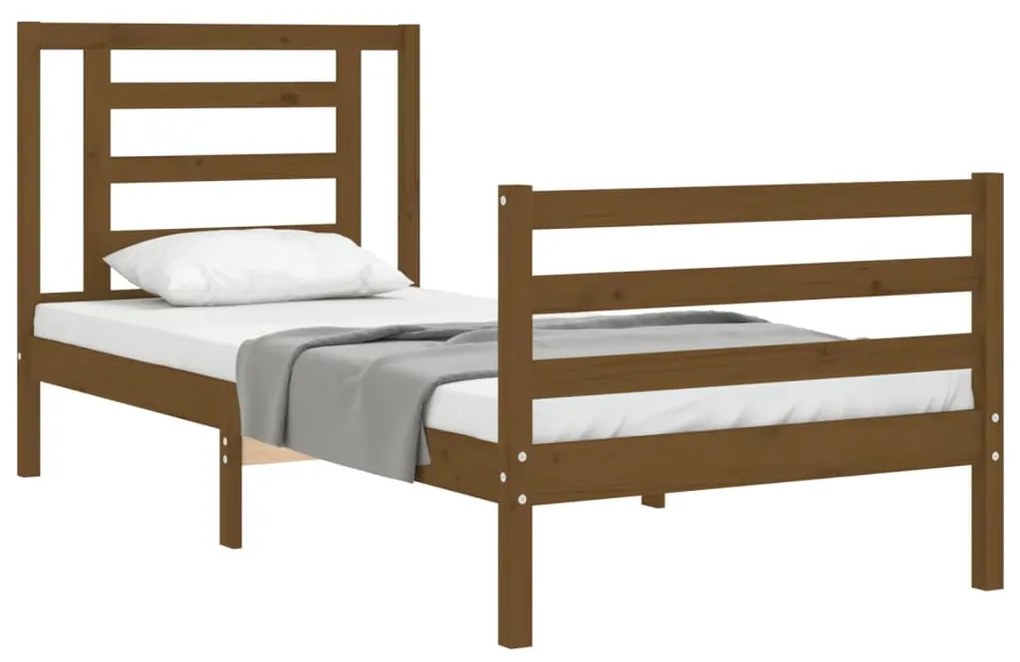 Estrutura cama cabeceira 90x200 cm madeira maciça castanho-mel