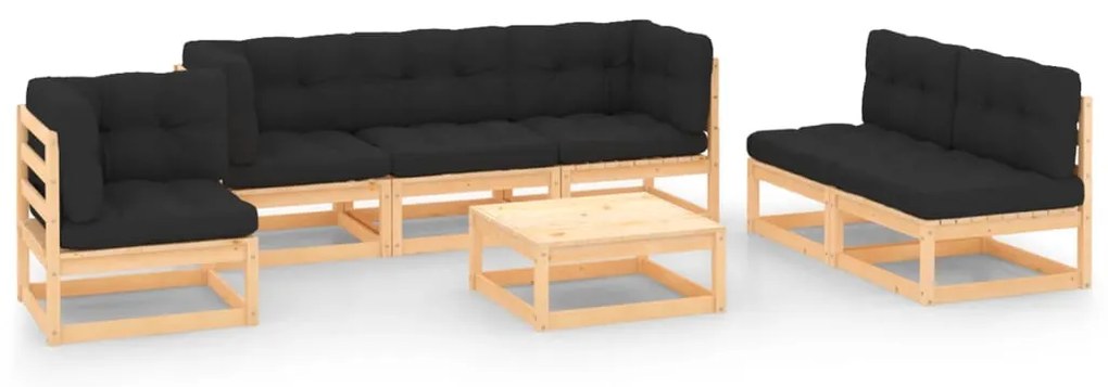vidaXL 7 pcs conjunto lounge de jardim c/ almofadões pinho maciço