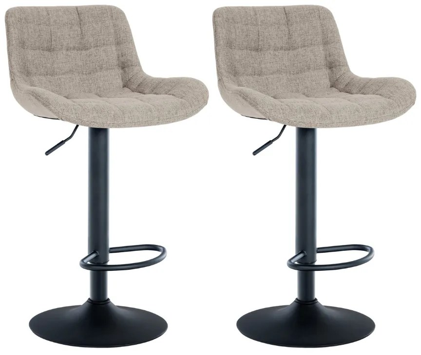 Conjunto de 2 bancos de bar Tover em tecido e com estrutura preta 48 x 81-105 x 54 cm Castanho acinzentado