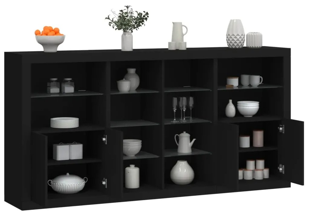 Aparador com luzes LED 202x37x100 cm preto