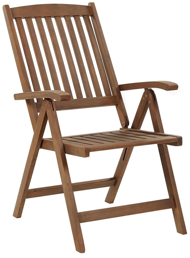 Conjunto 6 cadeiras de jardim em madeira escura de acácia e almofadas branco creme AMANTEA Beliani