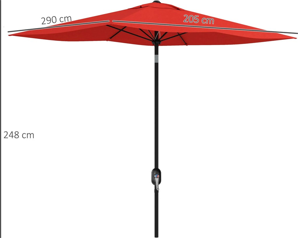 Guarda-sol retangular inclinável de 2 x 3 m com manivela, lona de poliéster impermeável de alta densidade (180 g/m²), vermelho