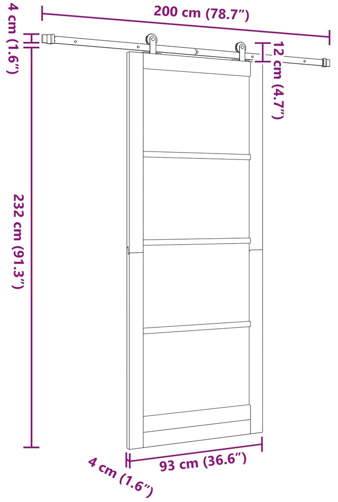 Porta Deslizante com Conjunto de Ferragens Branca 93x232 cm de Madeira