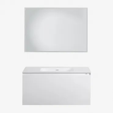 Conjunto De Móveis De Banheiro Em Madeira Macrae Com Pia Integrada Branco & Led Retangular E Anti-embaciamento 100x70 Cm Riben & Sem Torneira - Sklum