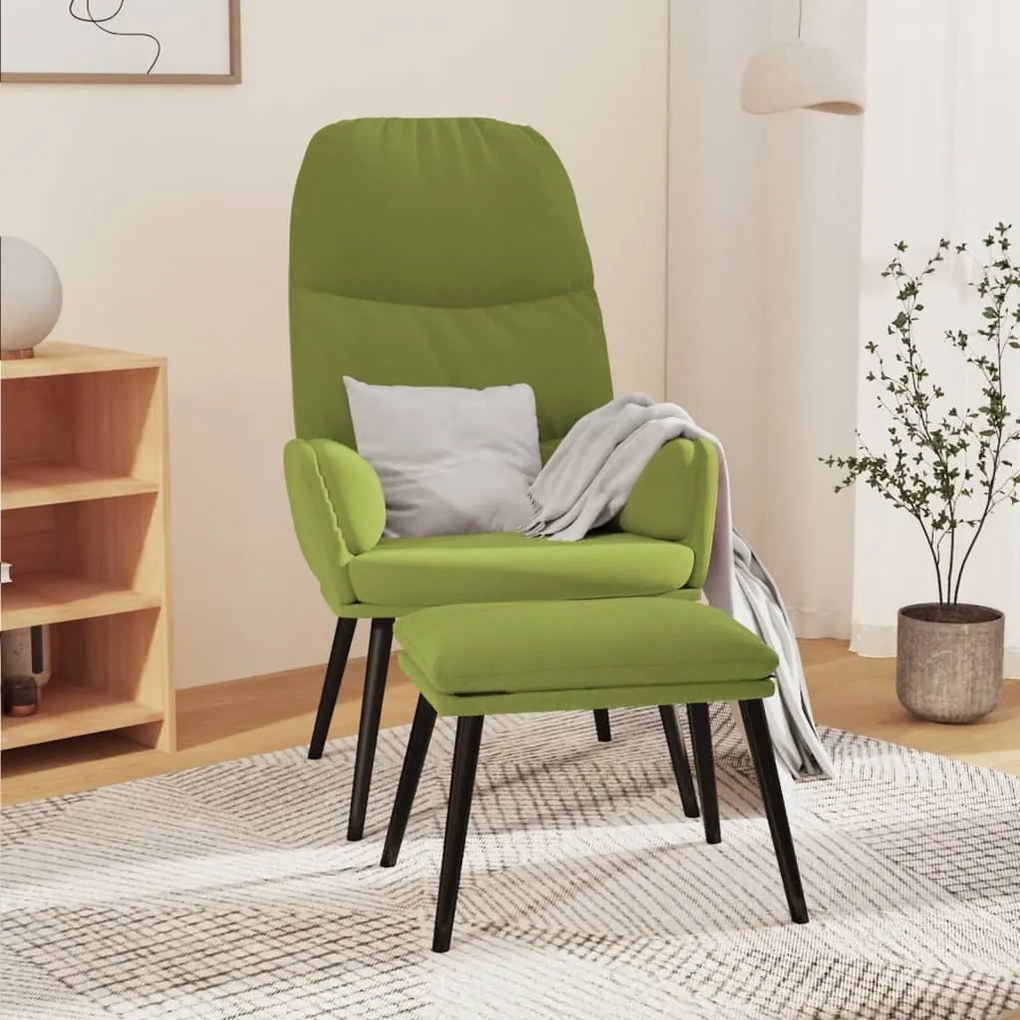 vidaXL Cadeira de descanso com banco veludo verde-claro