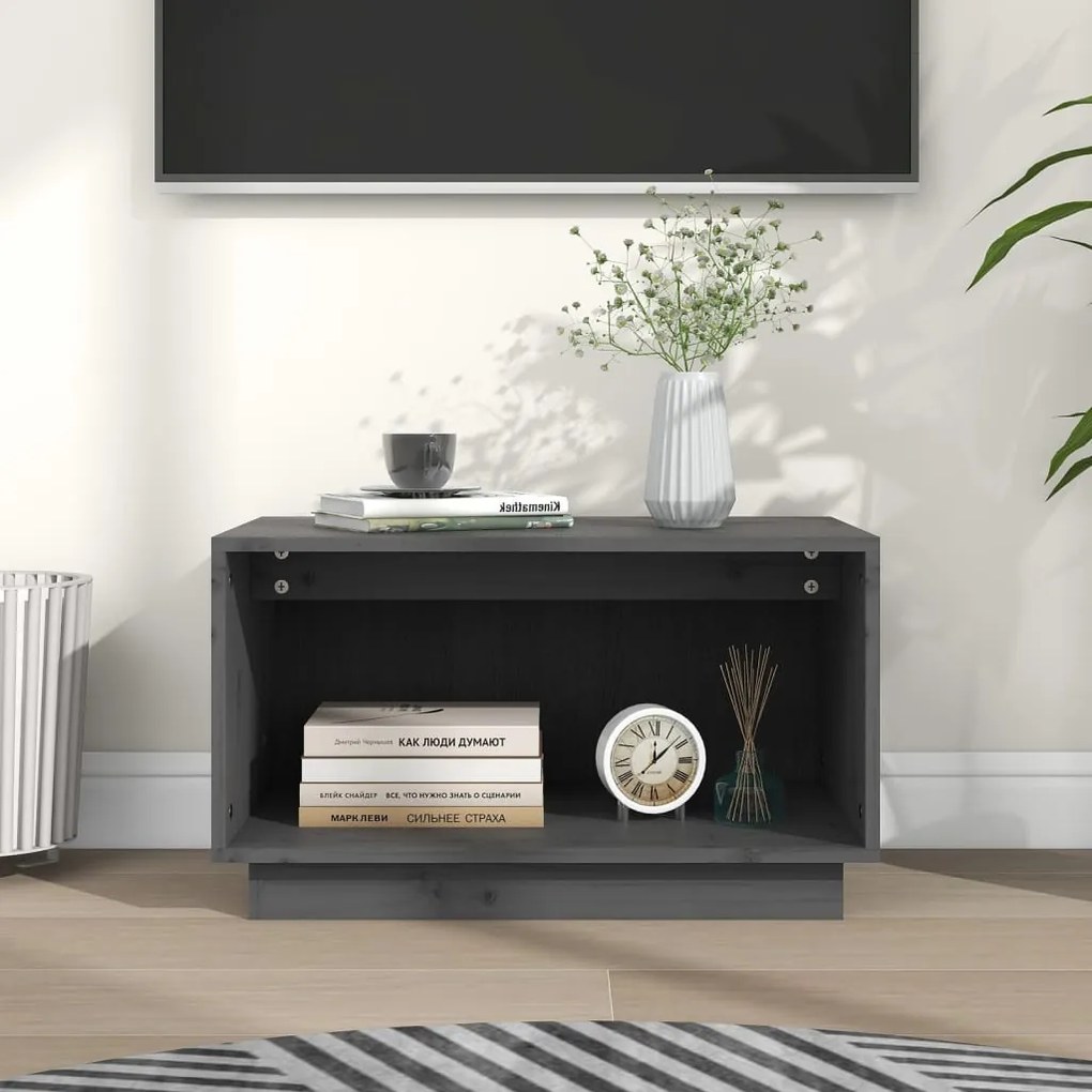 vidaXL Móvel de TV 60x35x35 cm madeira de pinho maciça cinza