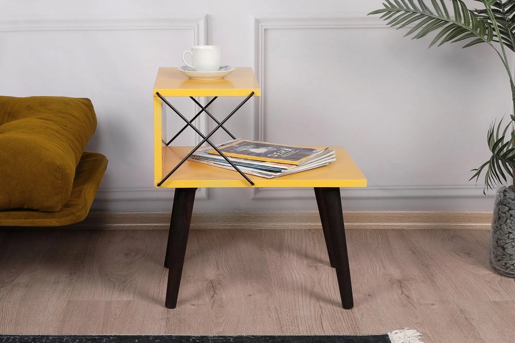 Mesa de Cabeceira Cross – Amarela – 50x55x40 cm