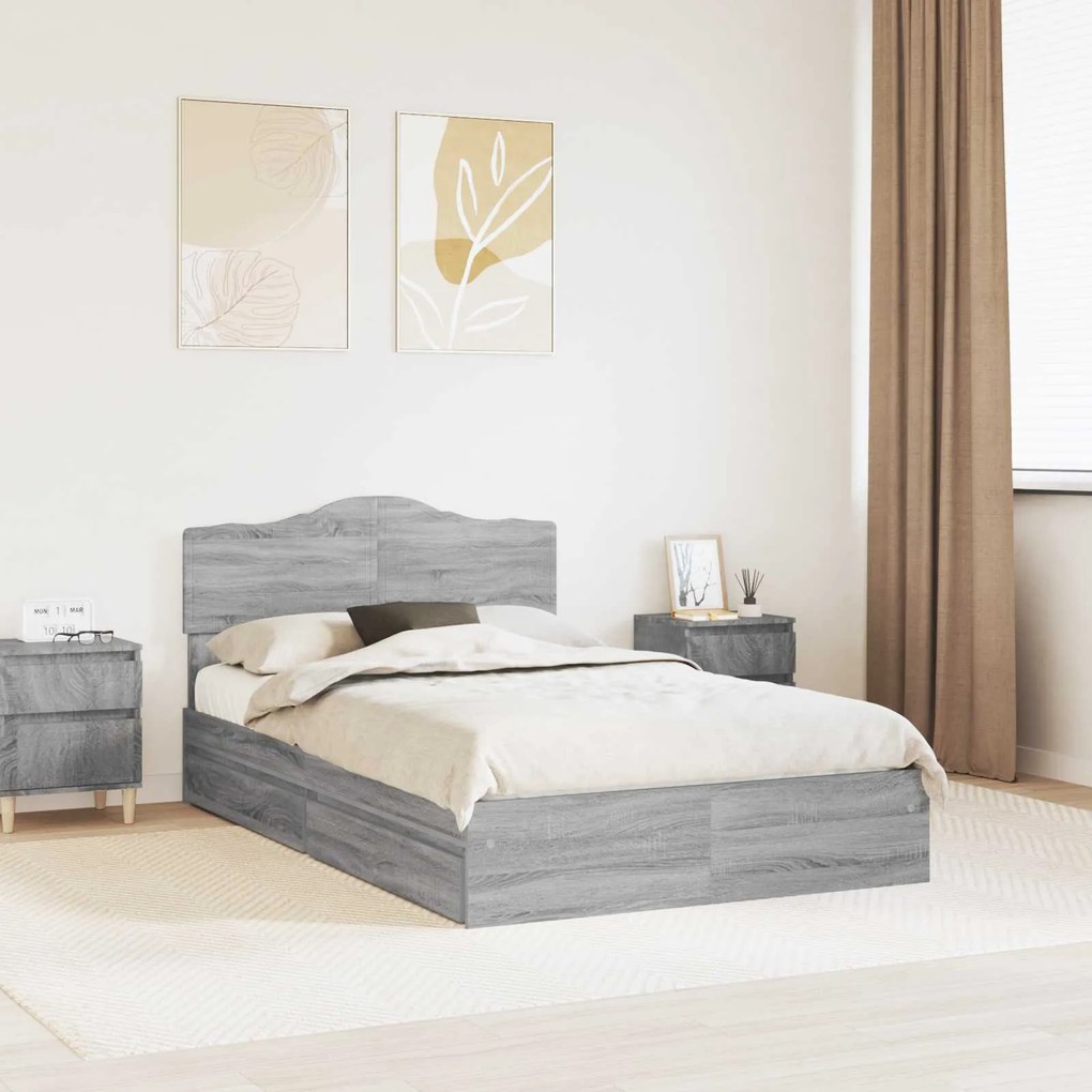 vidaXL Cama com Armazenamento com cabeceira Cinza Sonoma 135 x 190 cm