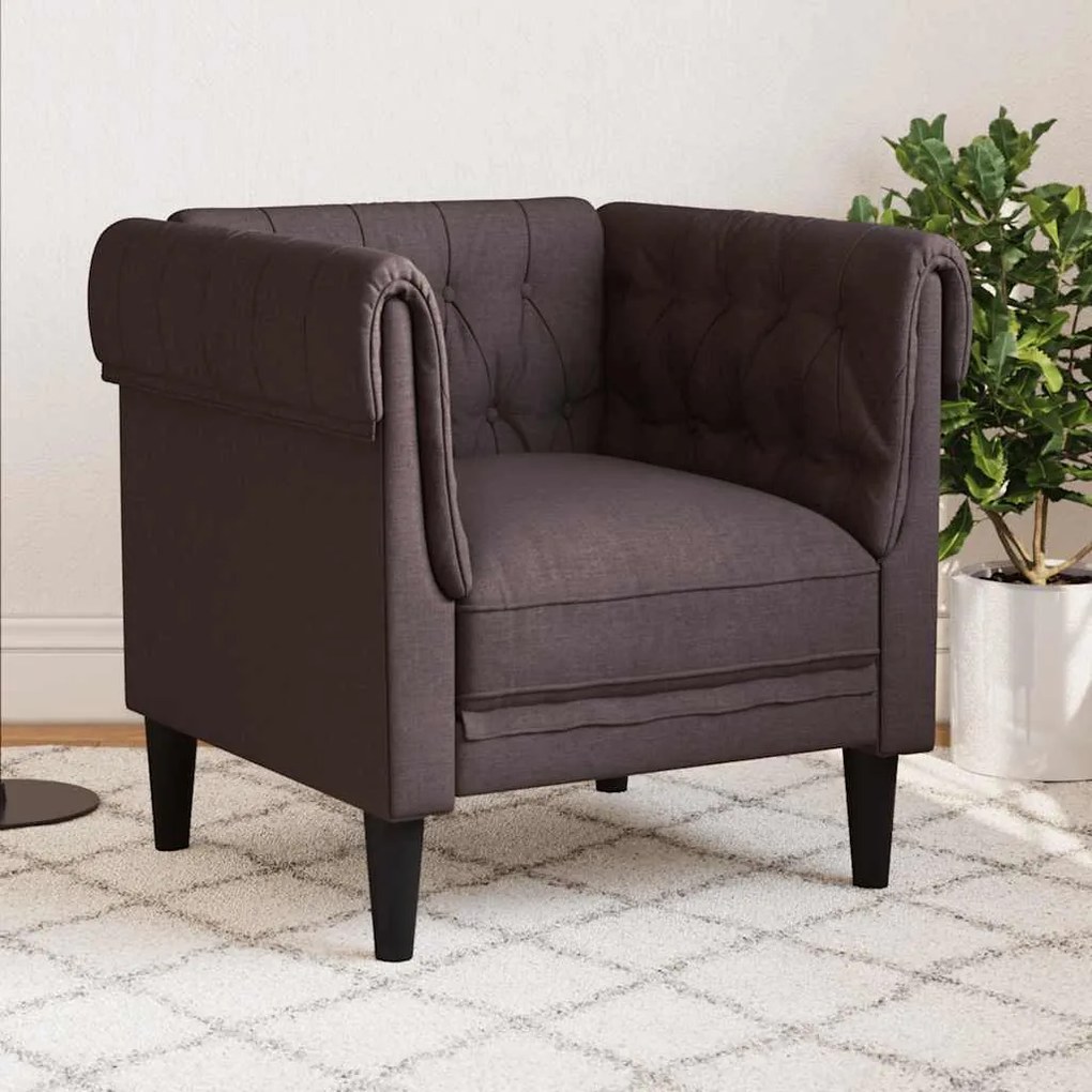 vidaXL Sofá chesterfield tecido castanho-escuro