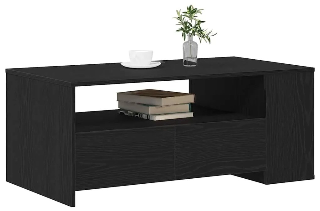 Mesa de Café Preta de Carvalho 102x55x43,5 cm Feita de Madeira Engenhe
