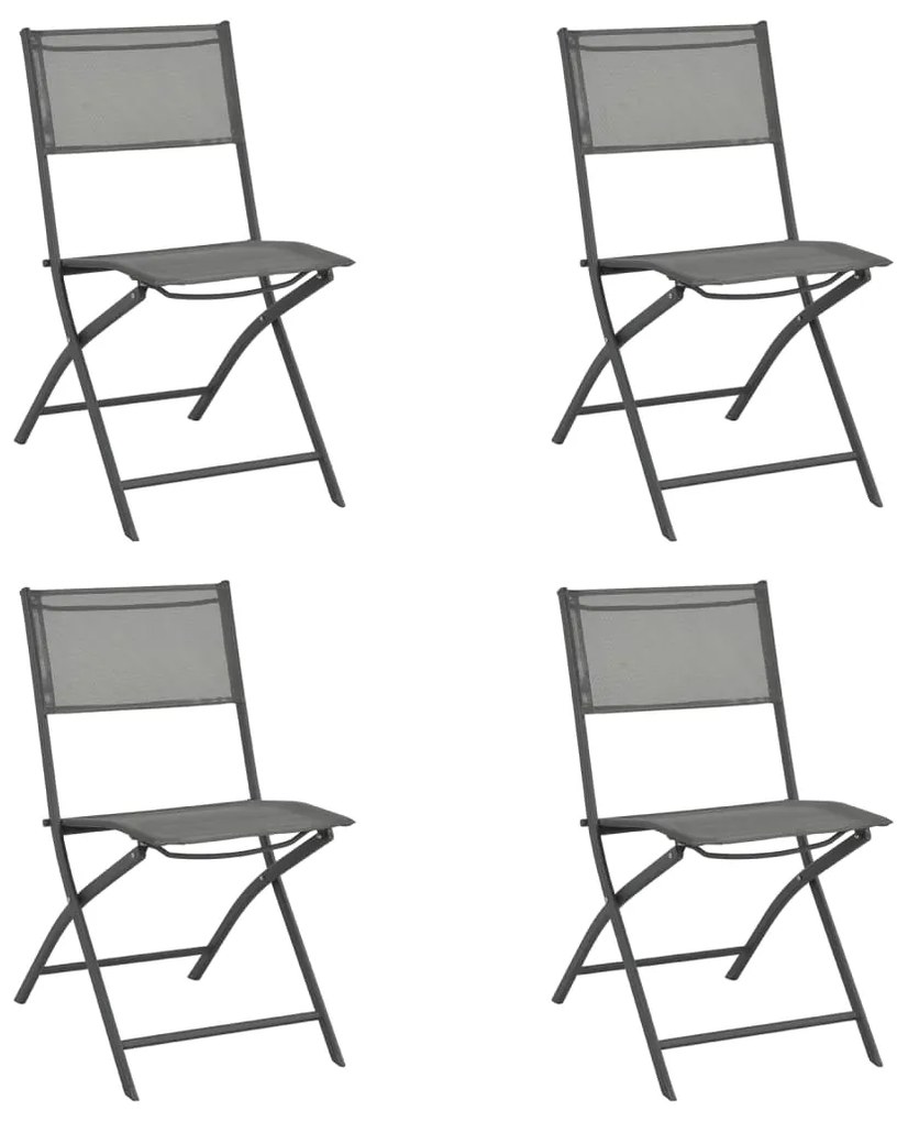 313081 vidaXL Cadeiras de exterior dobráveis 4 pcs aço e textilene cinzento