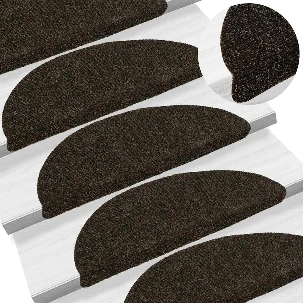 vidaXL Tapetes de escada adesivos 30 pcs 56x17x3 cm castanho-escuro